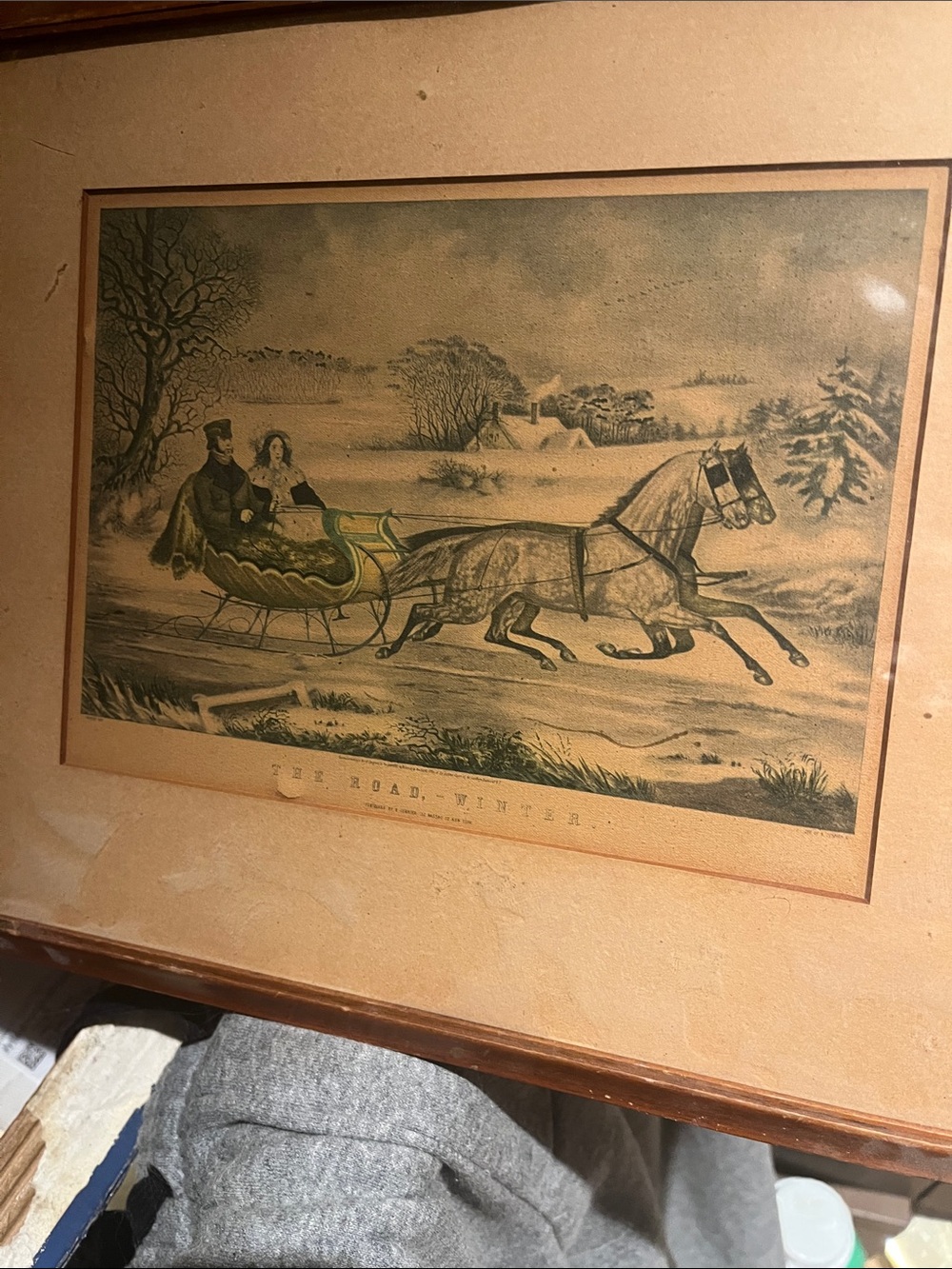 Framed Currier & Ives Winter Sleigh Print -
Reframed in the 1940s
Slight tear